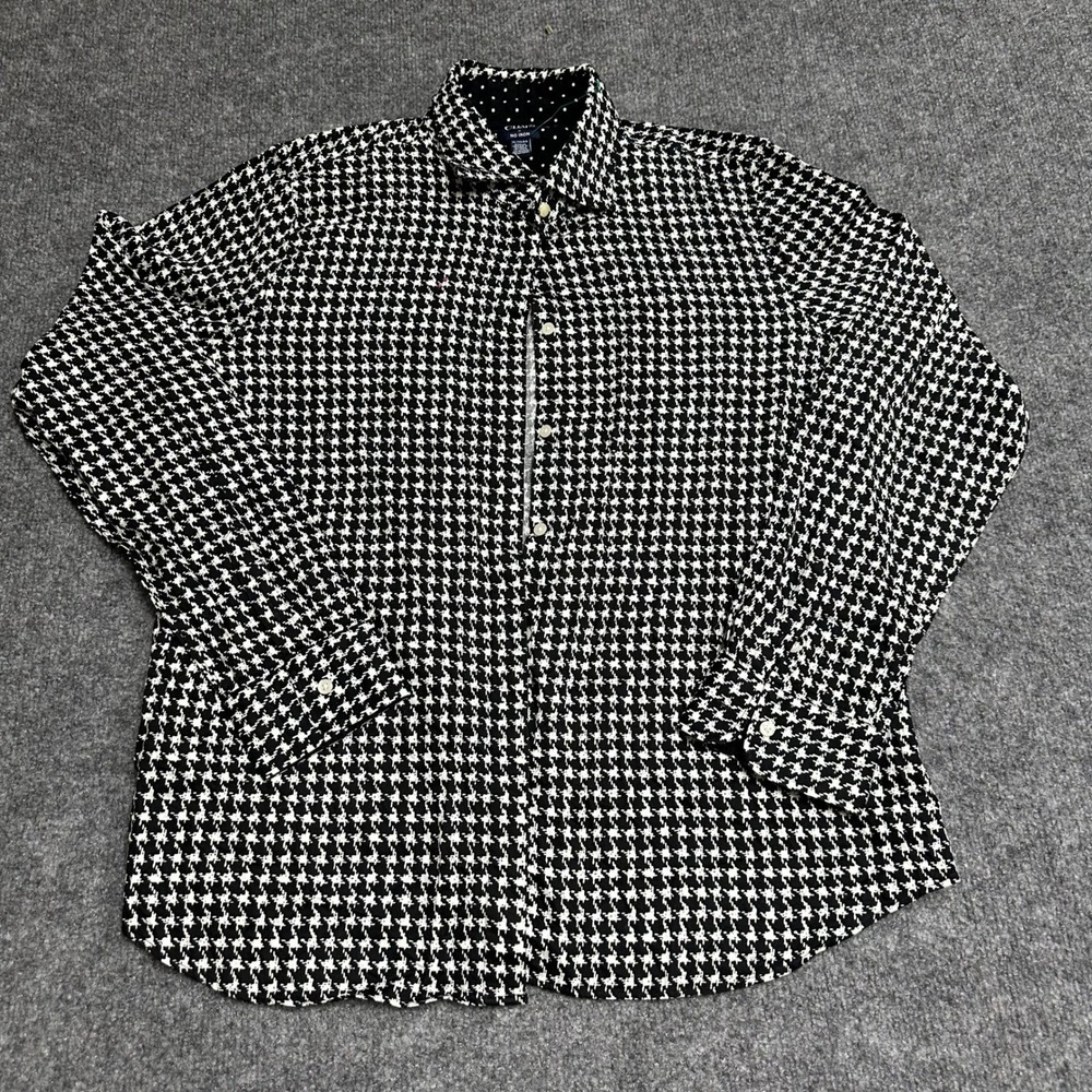 Chaps Button Down Shirt Womens XL Black White Houndstooth Cotton No Iron Regular